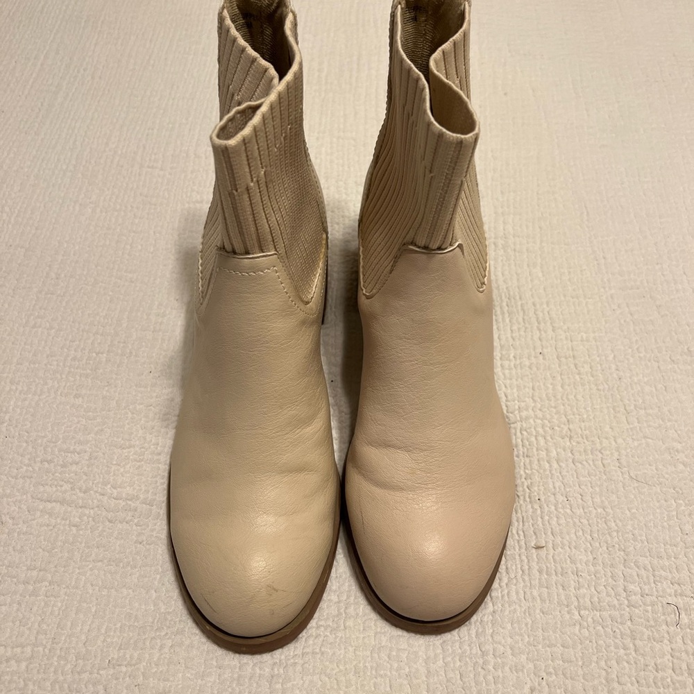 Cream Ankle Booties with Ribbed Detailing - Picture 2 of 4